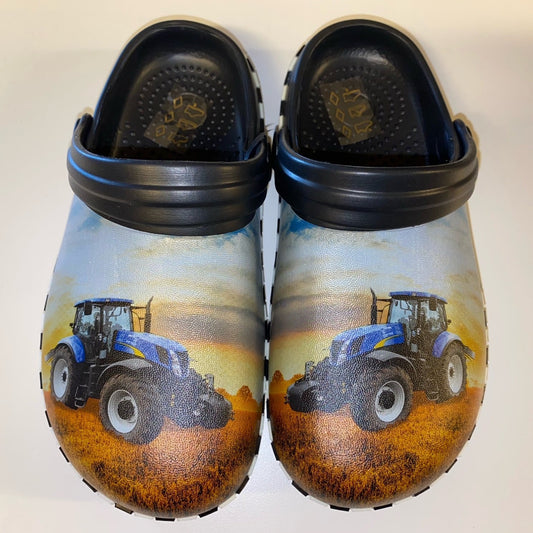 Træsko i plast - Blå traktor