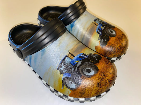 Træsko i plast - Blå traktor