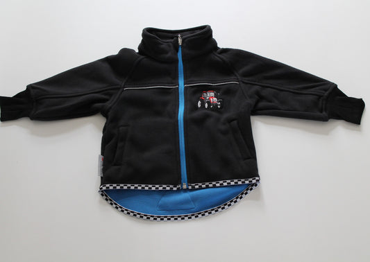 Fleecetrøje sort med rød traktor