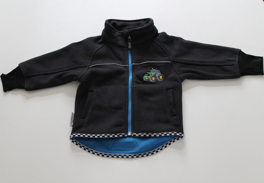 Fleecetrøje sort med grøn traktor