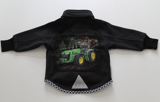 Fleecetrøje sort med grøn traktor