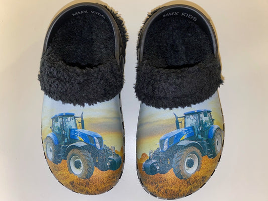 Træsko i plast - Blå traktor med for
