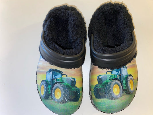 Træsko i plast - Grøn traktor med for