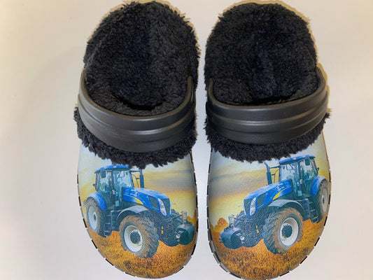 Træsko i plast - Blå traktor med for