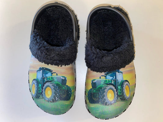 Træsko i plast - Grøn traktor med for
