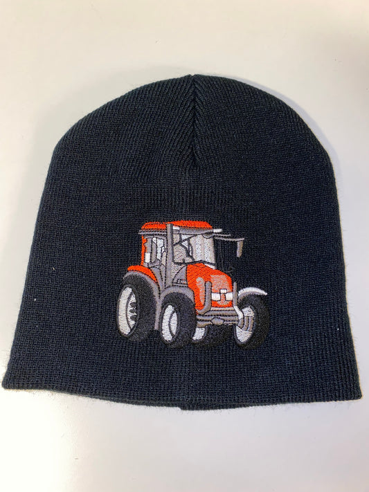 Hue med rød traktor